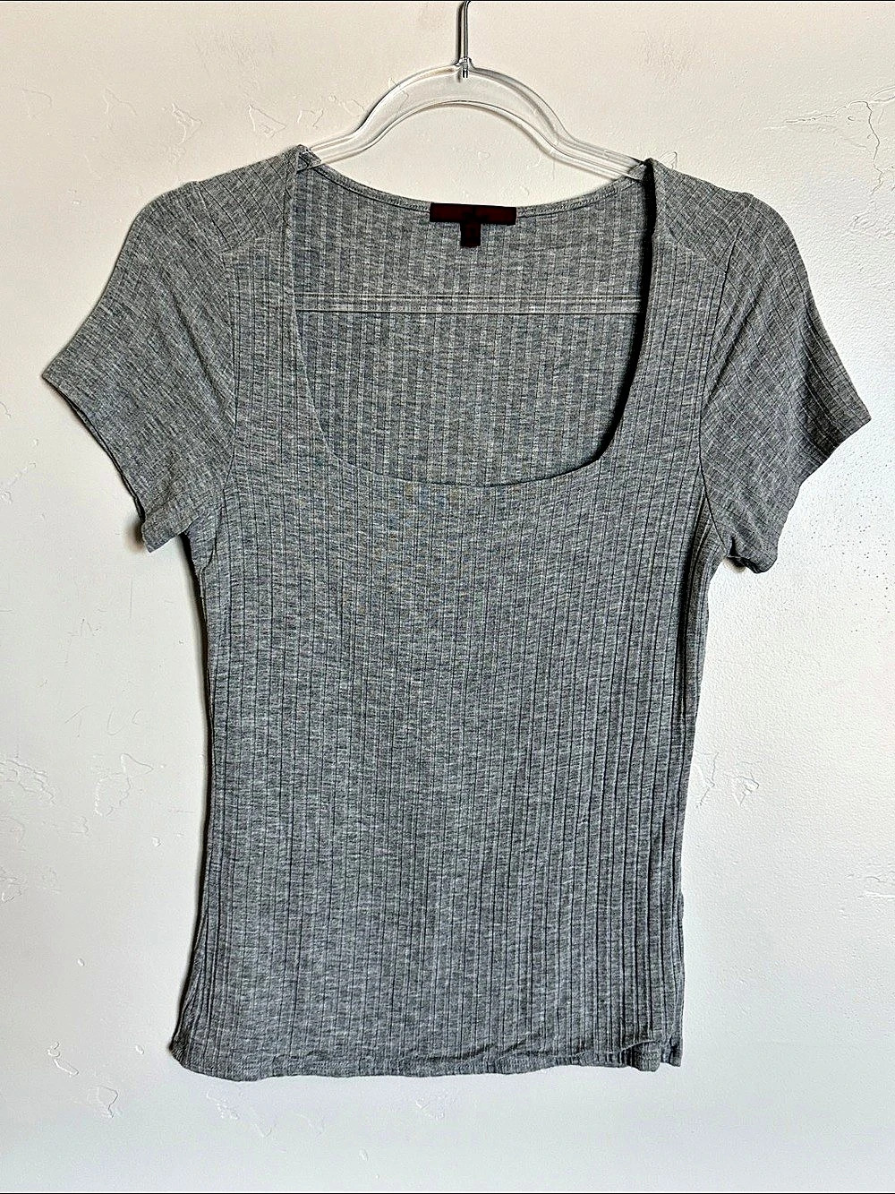 Gray Ribbed Short Sleeve Top Square Neck Size Small